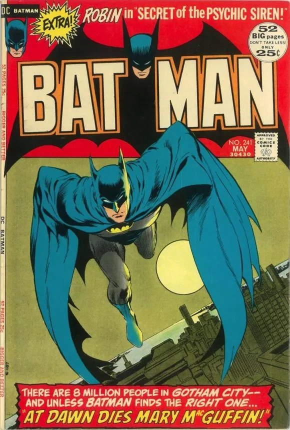 A comic book cover of Batman running across a rooftop.