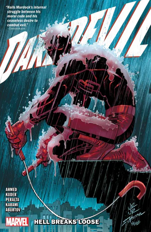 A comic book cover of Daredevil in the rain