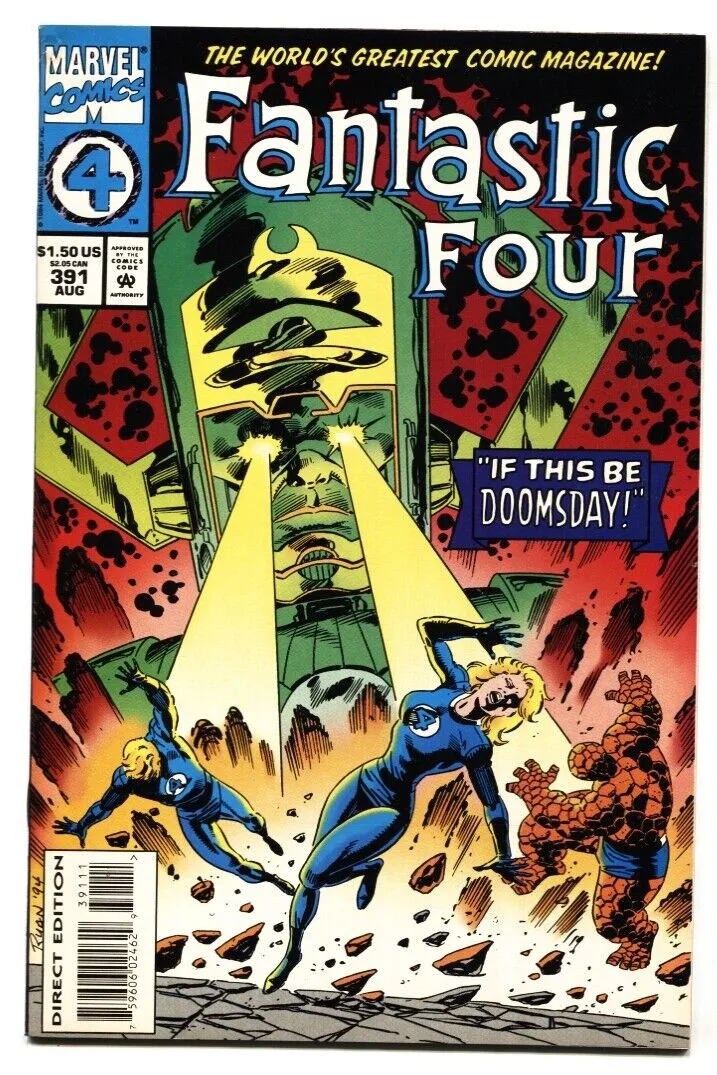 A comic book cover where the Fantastic Four fight Galactus